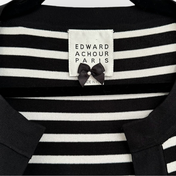 EDWARD ACHOUR PARIS $1039 Retail Open-front Striped Cardigan, M/L, Black/White - Picture 8 of 9